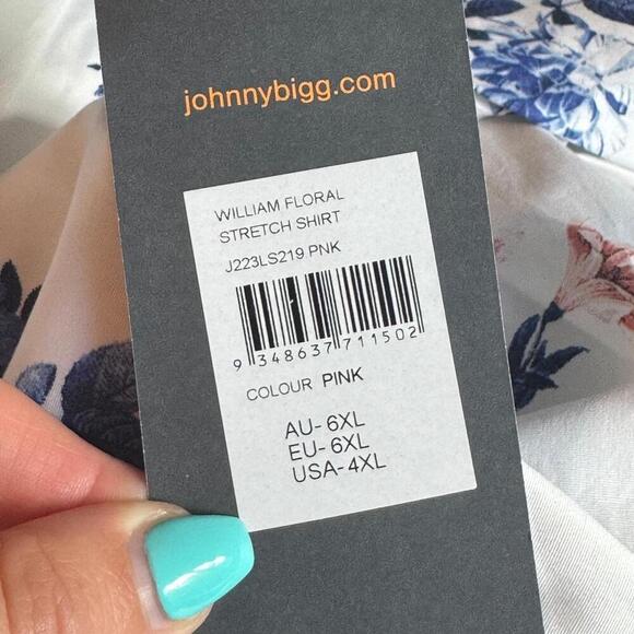 Johnny Bigg Men's Big & Tall William Floral Stretch Button Up Shirt in Pink 4XL - Picture 6 of 6